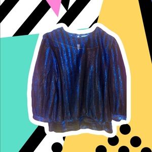 Vintage Blue & black reflective sheer blouse.